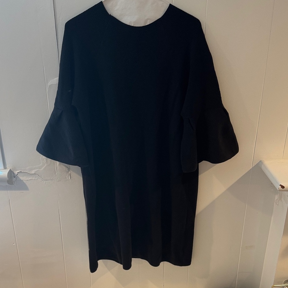 Moth Black Mini Dress with Ruffled Sleeves